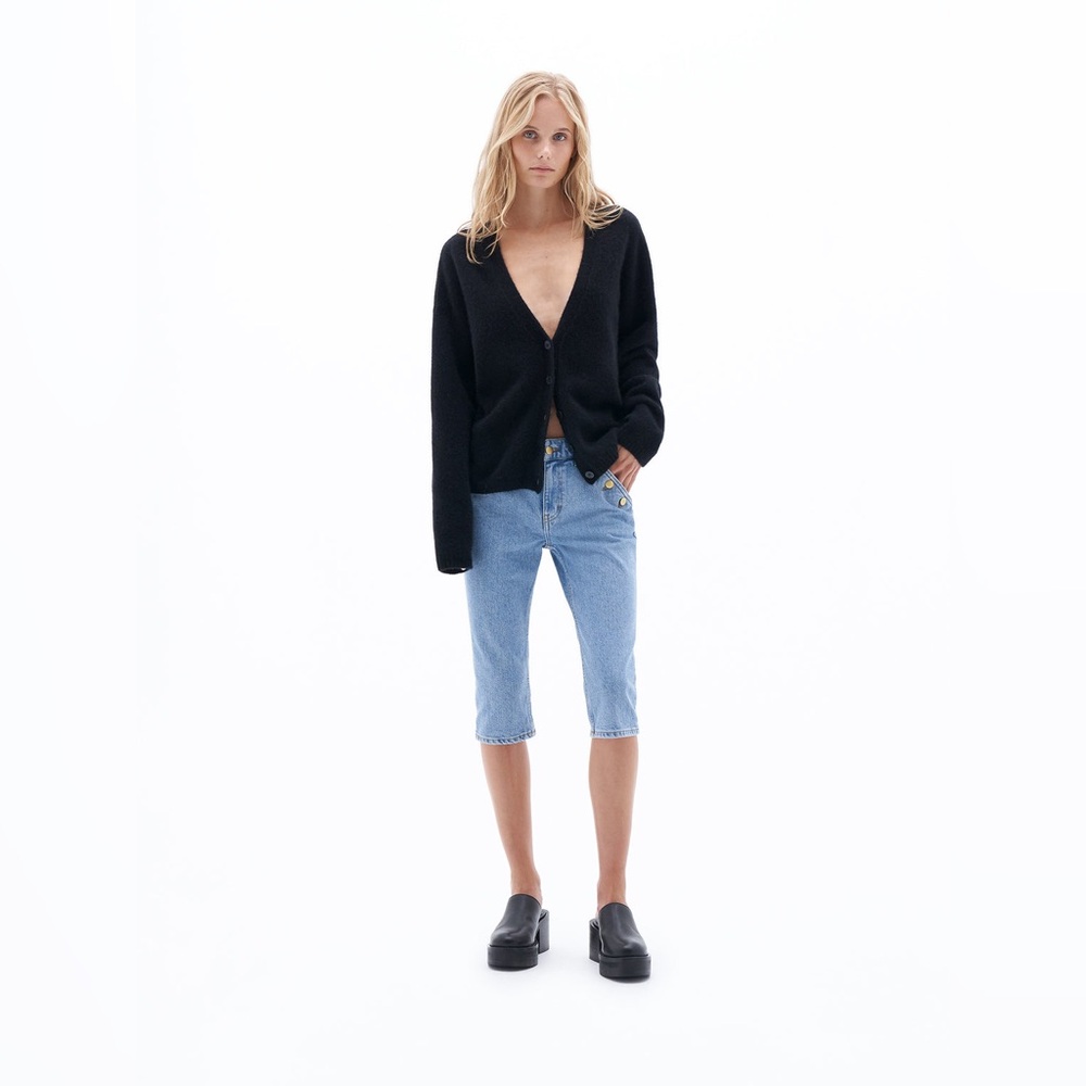 ** Filippa K Black Y Neck Cotton Blend Cardigan Size XXL